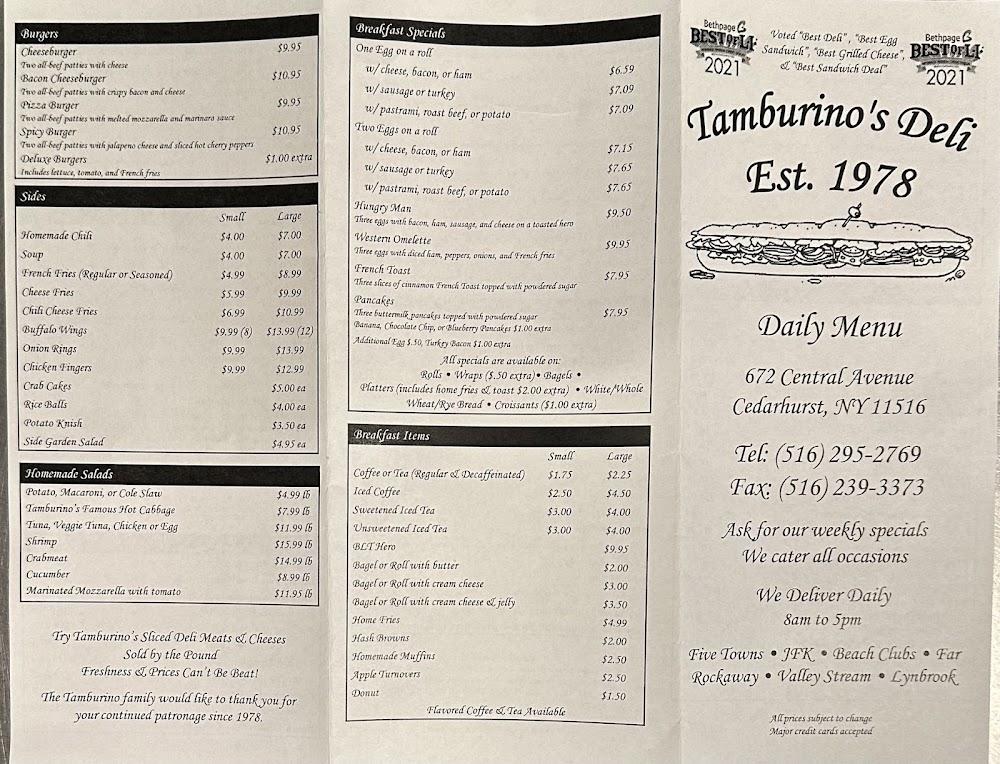 Tamburino's Italian American Delicatessen Menu image 1